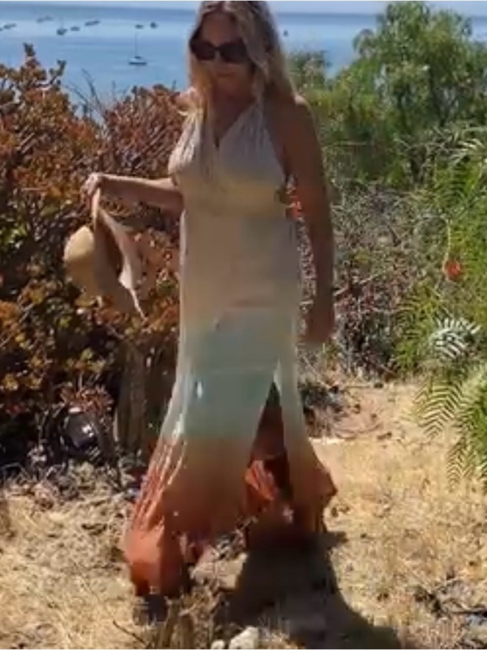 YFB- Young Fabulous + Broke Ombre Halter Maxi Dress in Cream, Blue & Rust